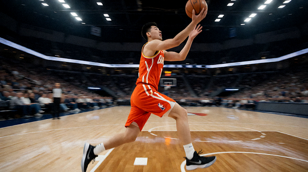NBA 篮球比赛现场球员突破上篮的瞬间